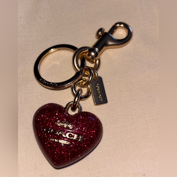 Coach Accessories - Coach Glitter Heart Keychain in Sparkling Burgundy with Gold Hardware